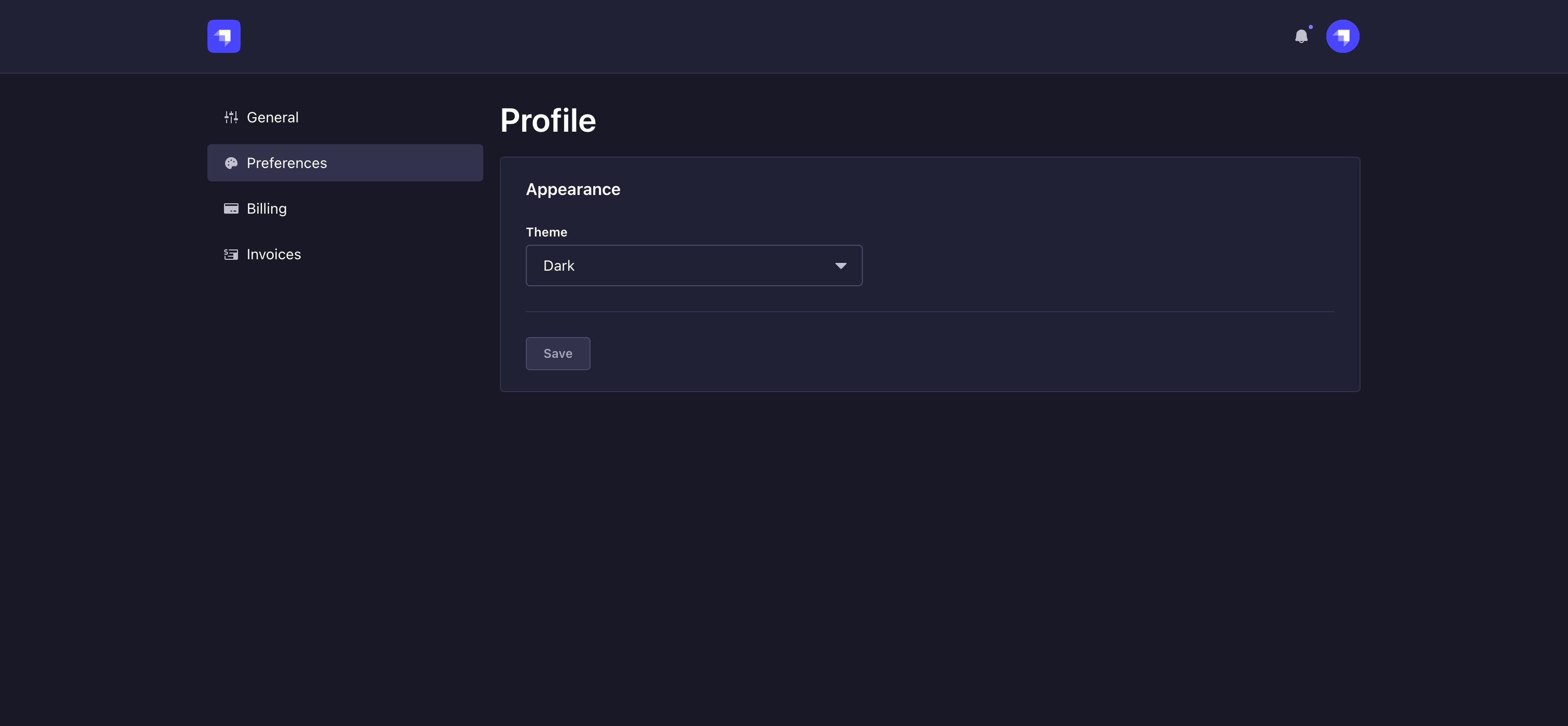 Preferences tab of Profile page